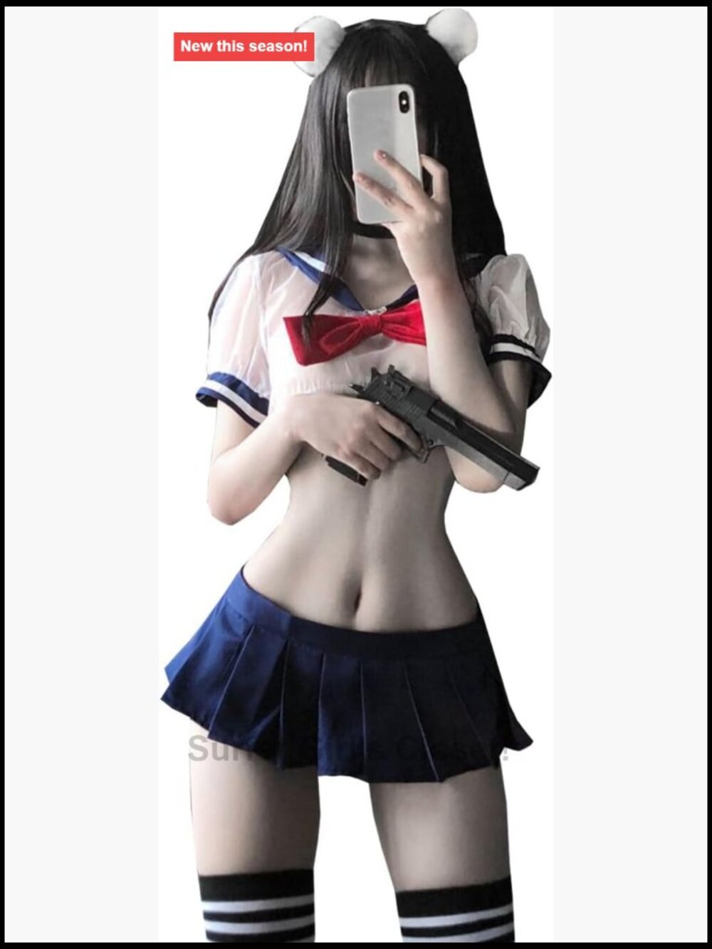 Cute Strawberry Cosplay Lingerie Set Sailor Costume with Stockings
